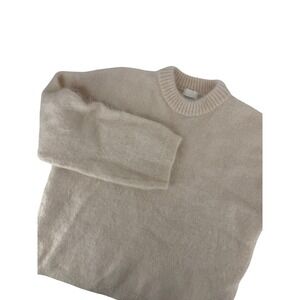 HM Mohair Wool Blend Sweater Cream Knit Crew Neck Womens Old Money Classic